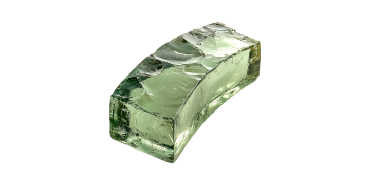 Green Curved Glass Block. Architectural And Design Element Isolated On Transparent Background