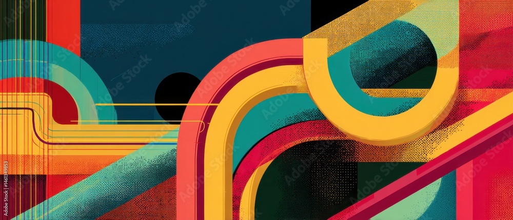 Aufkleber retro geometric background with colorful shapes and lines in a vintage style concept of abstract des