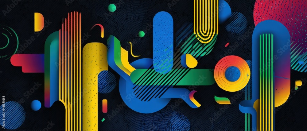 Aufkleber vibrant abstract background with colorful geometric shapes and lines on dark textured backdrop conce