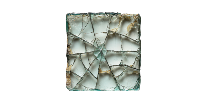 Shattered Glass Block. Symbol Of Fragility And Destruction Isolated On Transparent Background