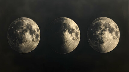 Fototapeta premium Three phases of the moon, in a dark sky
