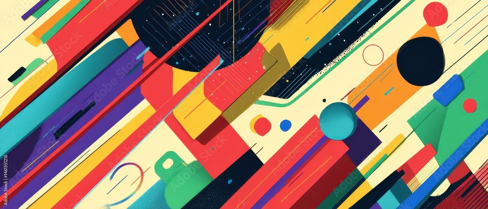 Poster dynamic abstract background with geometric shapes and vibrant colors creating a modern, energetic, a