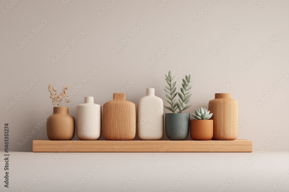 Poster minimalistic image of clean organized eco-store shelf displaying various sustainable products
