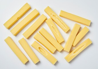 Close up of cheese sticks on a white background ready to eat