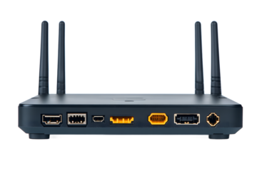 A modern wireless router with antennas on a transparent background, high quality photo for marketing materials, digital media and network themes