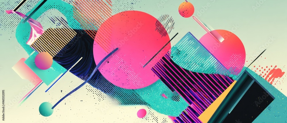 Poster vibrant abstract geometric background with bold shapes and retro design elements, creating a dynamic