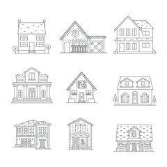House Line Icon Vector / Home icon / Building houses - Vector thin line icon. Set of Modern and Classic House Icons in Line Art Style.  House icon.