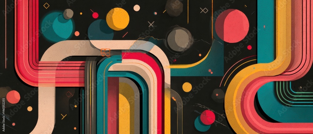 Aufkleber retro abstract background with colorful geometric shapes and lines in a modern design, evoking a sen