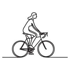 Obraz premium Single Line Silhouette Illustration Woman Riding Bicycle for Eco Lifestyle