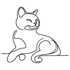 Minimalist Single Line Cat Illustration Laying Down Vector Graphic