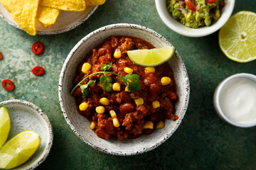 Traditional beef chili with sweet corn