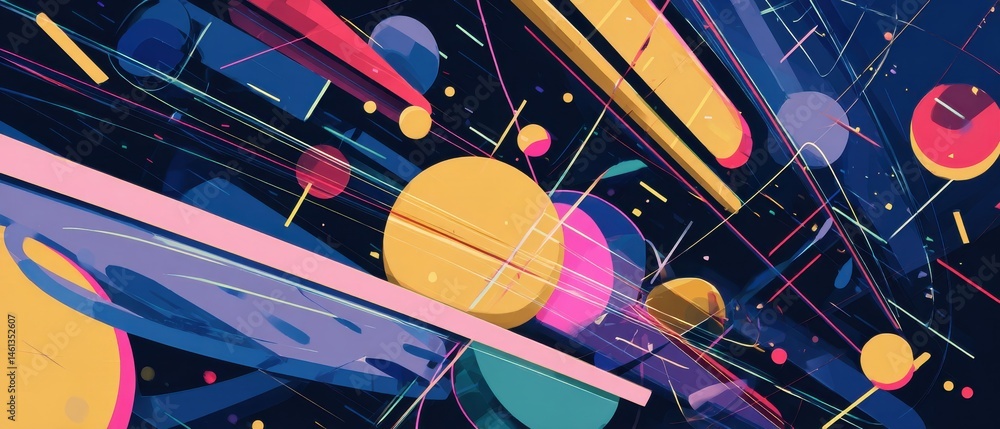 Poster dynamic abstract background with geometric shapes and vibrant colors, creating a modern and energeti