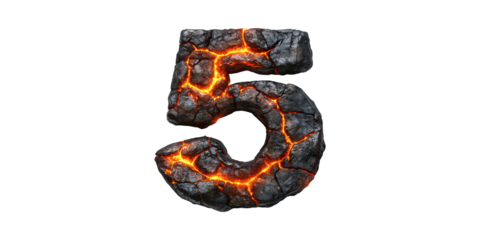 Lava Textured Number 5. Fiery And Volcanic Design Element Isolated On Transparent Background