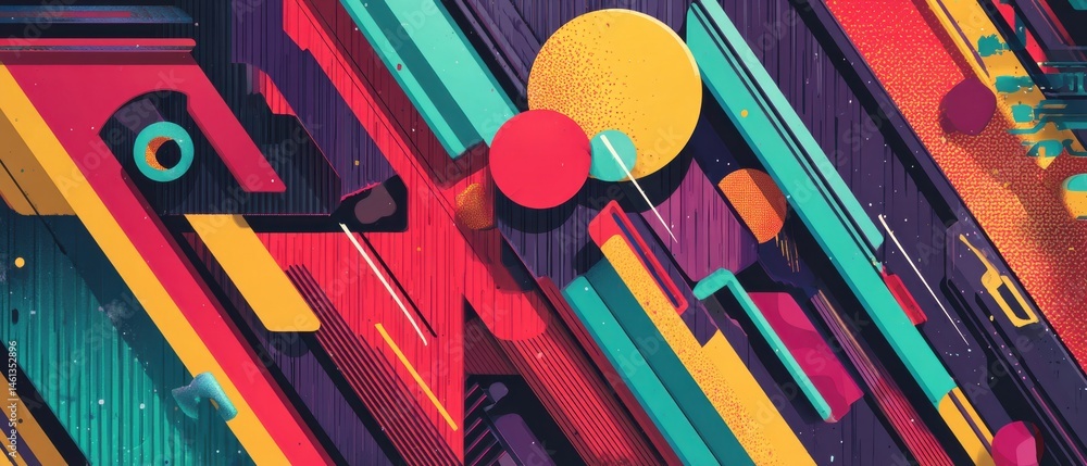 Poster vibrant abstract geometric background with bold colors and dynamic shapes, creating a modern and ene