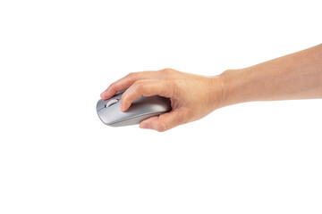 Hand and computer mouse wireless on transparent background.