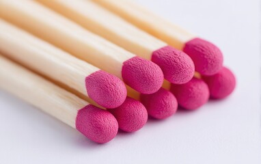 Collection of Colorful Matchsticks with Pink Tips on White Surface