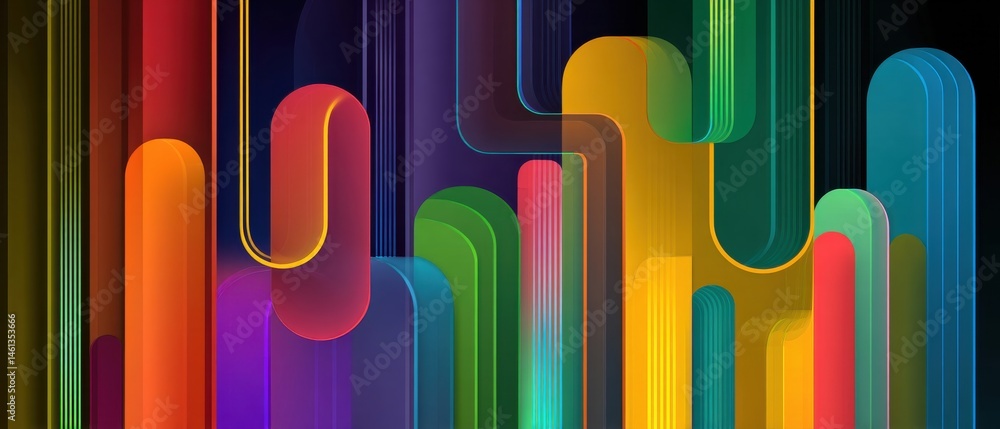 Poster vibrant abstract background with colorful rounded lines and geometric shapes in a modern, playful de