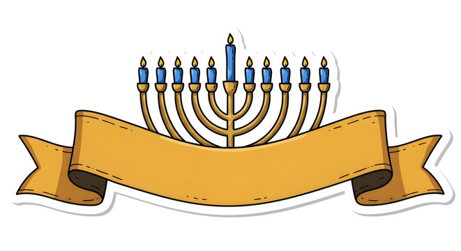 hanukkah menorah with blue candles and banner clip art preview
