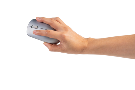Hand and computer mouse wireless on transparent background.