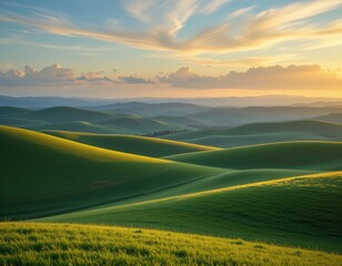 Fototapeta premium Rolling Green Hills at Sunset
