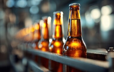 Bottles of Beer on Production Line in Craft Brewery Setting