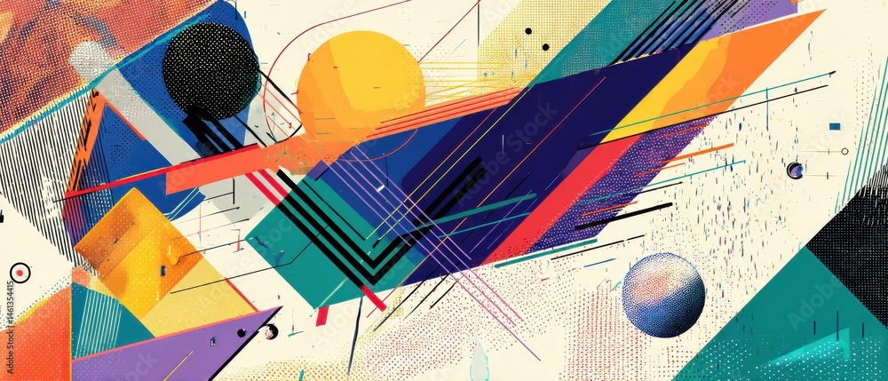 Poster vibrant abstract geometric background with bold shapes and halftone patterns in retro style concept 