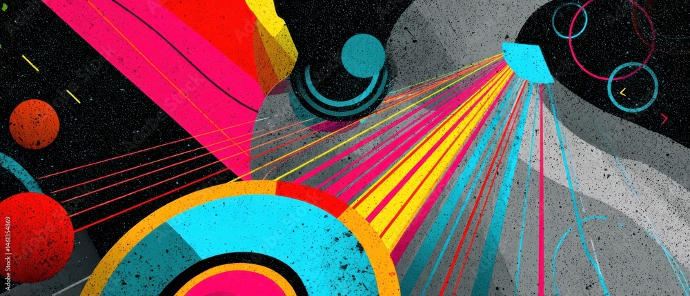 Poster vibrant abstract background with geometric shapes and colorful lines in a retro futuristic style, cr