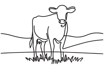 Standing Cow Single Line Drawing Illustration for Farmhouse Decor