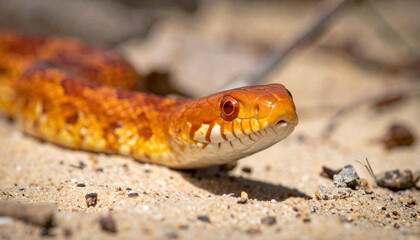 Obraz premium Close up of a dangerous red rattlesnake head with scales in wild nature