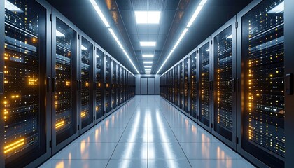 Fototapeta premium Server Room with Racks and Lights