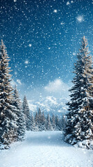 Naklejka premium Snowy winter wonderland path through a forest