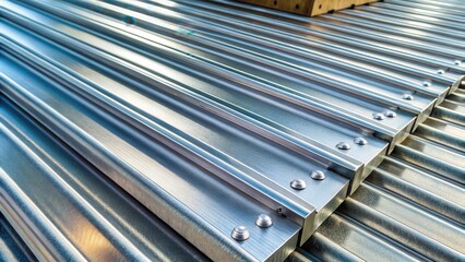 Obraz premium Galvanized steel sheet metal with bolted edges used for outdoor construction projects, building supplies, metal roofing
