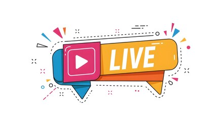 Live Stream Banner with Play Button and Colorful Design