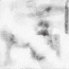 A grayscale portrait is formed by densely arranged black and white dots suggesting a human face.