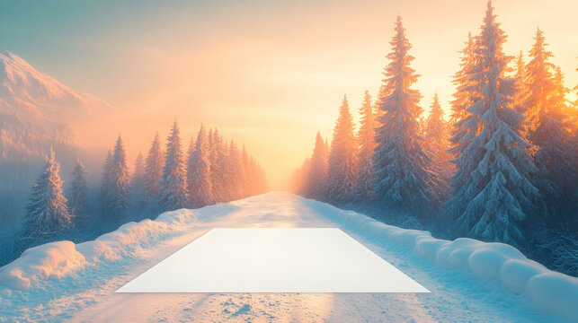 Snowy mountain road with blank space