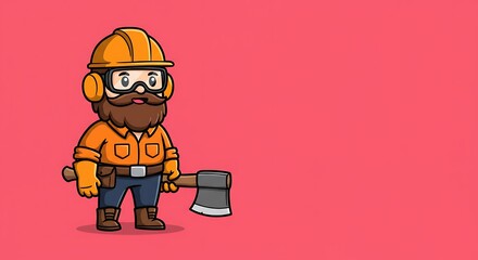 Fototapeta premium cute cartoon illustration, a sawmill worker poster with copy space fictional person. ,isolated on bright background, no text