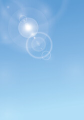 Bright blue sky with white sun flare halo ring light for summer spring morning too noon day background design