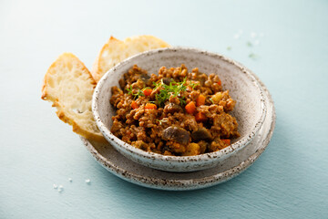 Minced beef ragout with eggplant