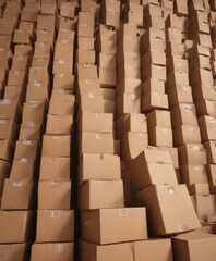 Fototapeta premium A towering pile of used brown cardboard boxes awaiting disposal , fiber, shipping