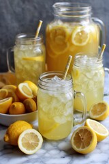 Fototapeta premium Refreshing Lemonade and Sliced Lemons in Jars - National Lemonade Day