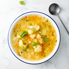 Healthy vegetable soup with cauliflower