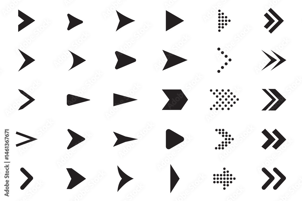 Poster set of black arrows icons vector collection. different arrow icon big set. design elements. eps 10