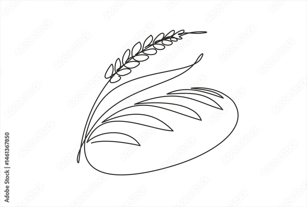 Poster continuous line of bread and wheat. wheat and bread one line concept. single line drawing of wheat b