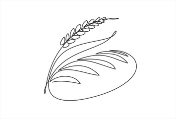 continuous line of bread and wheat. wheat and bread one line concept. single line drawing of wheat bread isolated on white background. Editable stroke.	