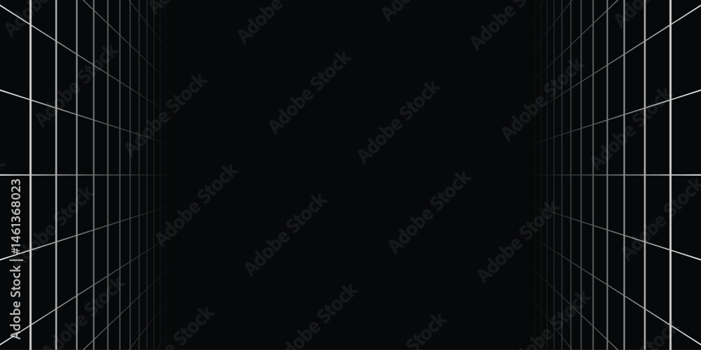 Poster wireframe black background. vector perspective grid. box with digital space.