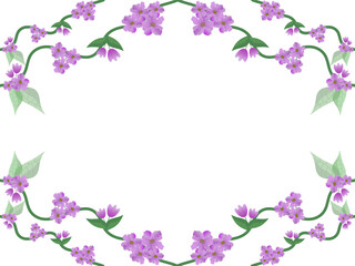 Violet blossom frame with purple floral design and spring nature decoration
