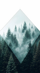 Misty forest scene within a diamond shape