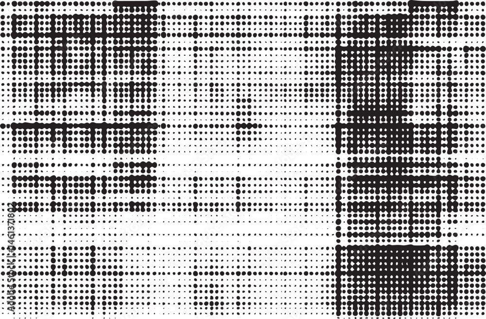 Poster a dense grid of interconnected black and white dots creates a complex abstract