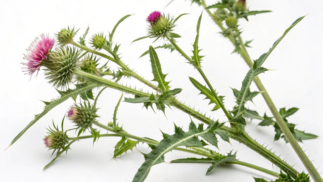 Herbal plant Cnicus benedictus or Blessed thistle isolated on white or transparent background