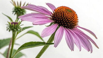 Obraz premium Herbal plant Echinacea purpurea or Purple coneflower on white or transparent background